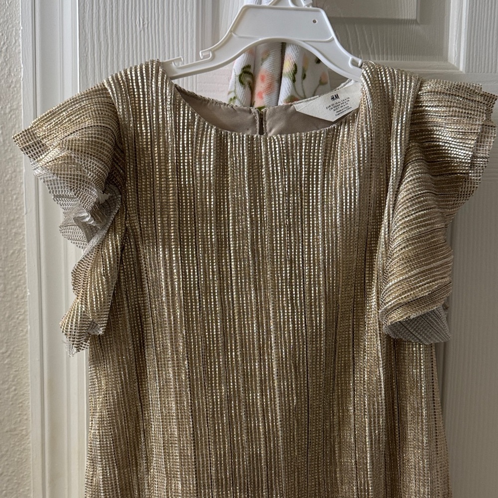 H&M Shimmering Gold Dress with Ruffle Sleeves